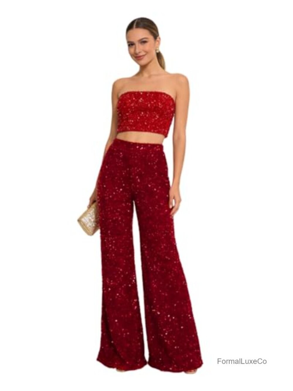 Velvet Wide Leg Palazzo Pants High Waisted Elastic Trousers with Pockets